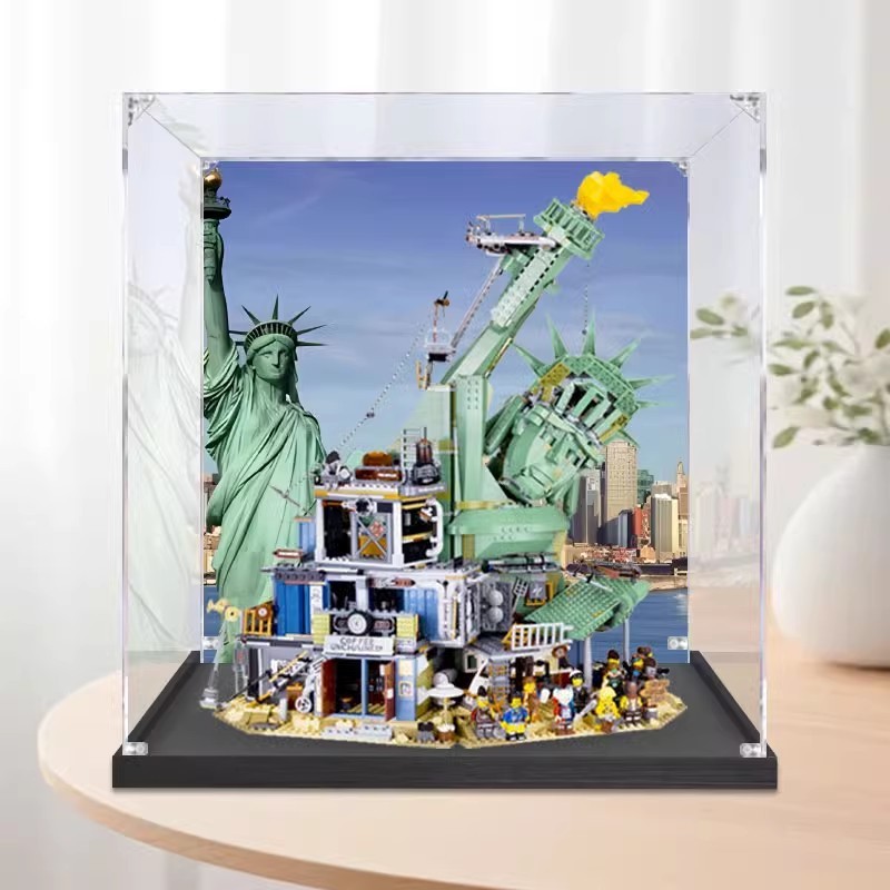การลงโทษ ปราสาทยุบรูปปั้นเสรีภาพ 70840 กล่องแสดงอะคริลิครุ่นอาคารบล็อกโปร่งใสการจัดเก็บฝุ่นปิดบัง