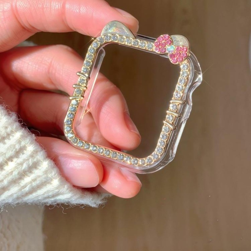 น่ารัก Kt Cat Shimmering Diamond-Coated Shell สําหรับ Apple Watch Series Ultra 11 10 9 8 7 S6 5 4 3 