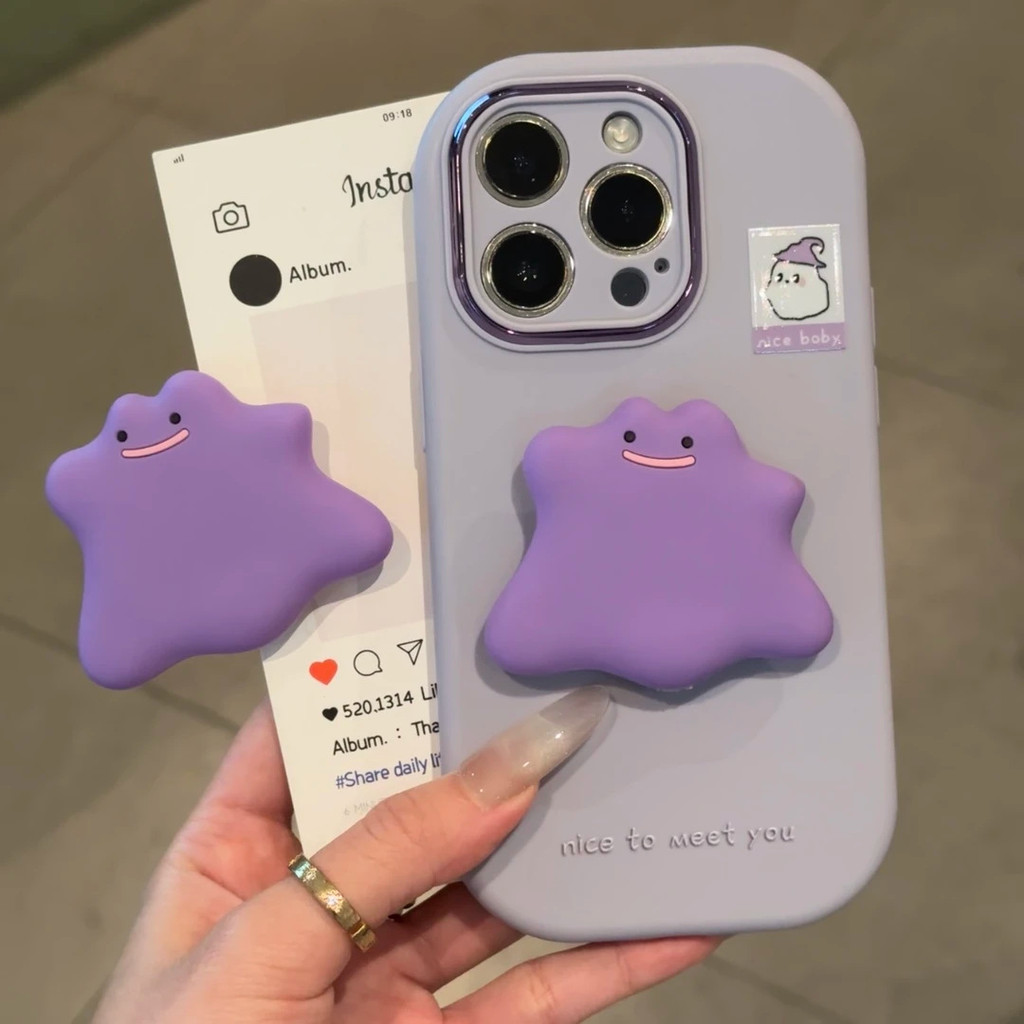 น่ารัก สีม่วง ที่นั่น 3ง โผล่ เบ้า เคสโทรศัพท์ซิลิโคนที่มีกรอบกล้องโลหะกันฝุ่นกันกระแทกเข้ากันได้กับ ไอโฟน 17/16/15/14/13/12/11