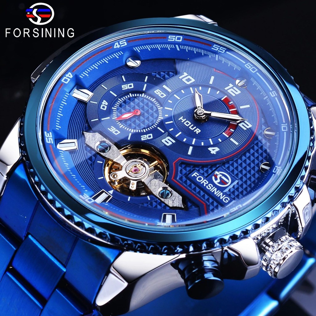 สินค้าใหม่ forsining Mechanical Watch มัลติฟังก์ชั่นผู้ชายแฟชั่น Casual Flywheel นาฬิกากลไกอัตโนมัติ