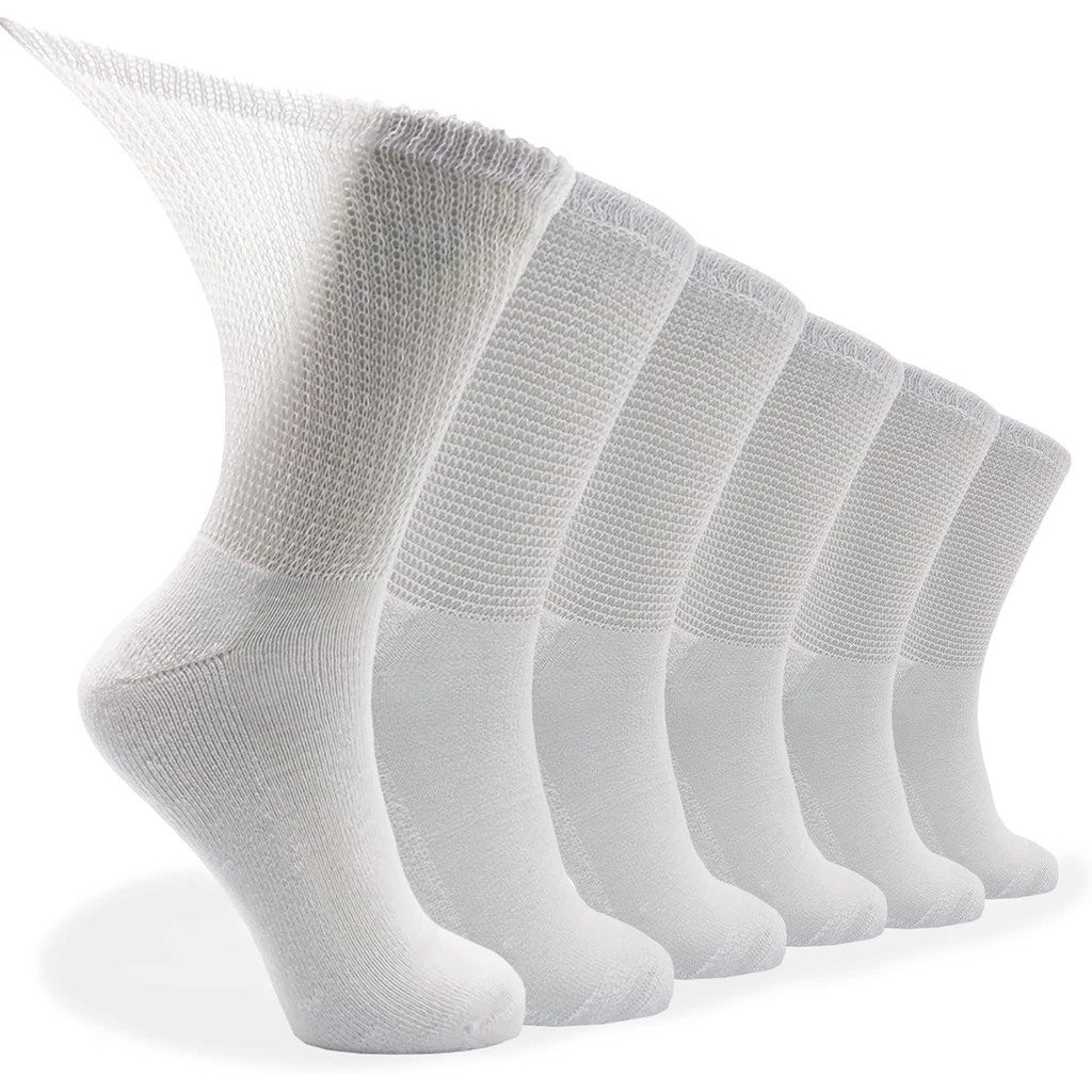 LIN Diabetic Socks for Men & Women, 6 Pairs Crew/Ankle Socks with Cushion, Non-Binding, Extra Wide T