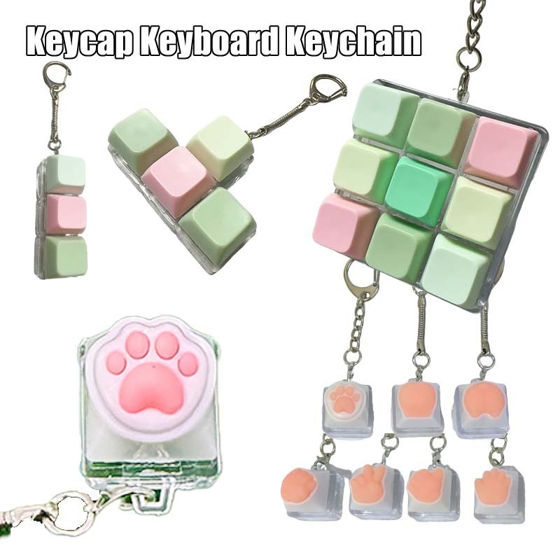 9 Key คีย์บอร์ด Keycap Fidget พวงกุญแจ Decompression ของเล่น Fidget ปุ่ม Mechanical Keycap Holder สํ
