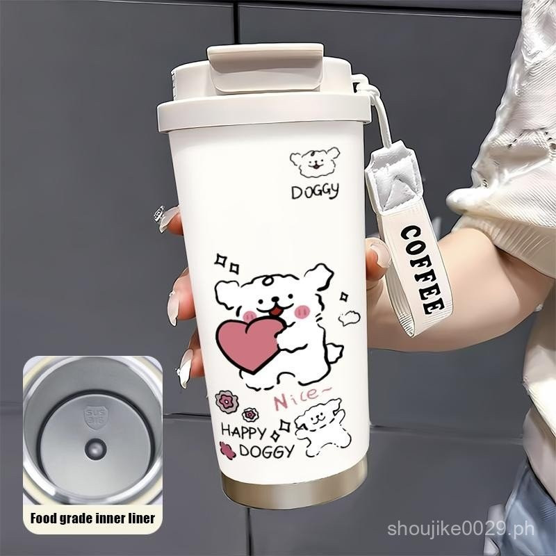 ฉนวนถ้วยฟางกาต้มน้ําเด็กดื่มโดยตรงฟางถ้วยน้ําแบบพกพาสํานักงานความจุขนาดใหญ่การ์ตูนแก้วกาแฟถ้วยน้ําออ