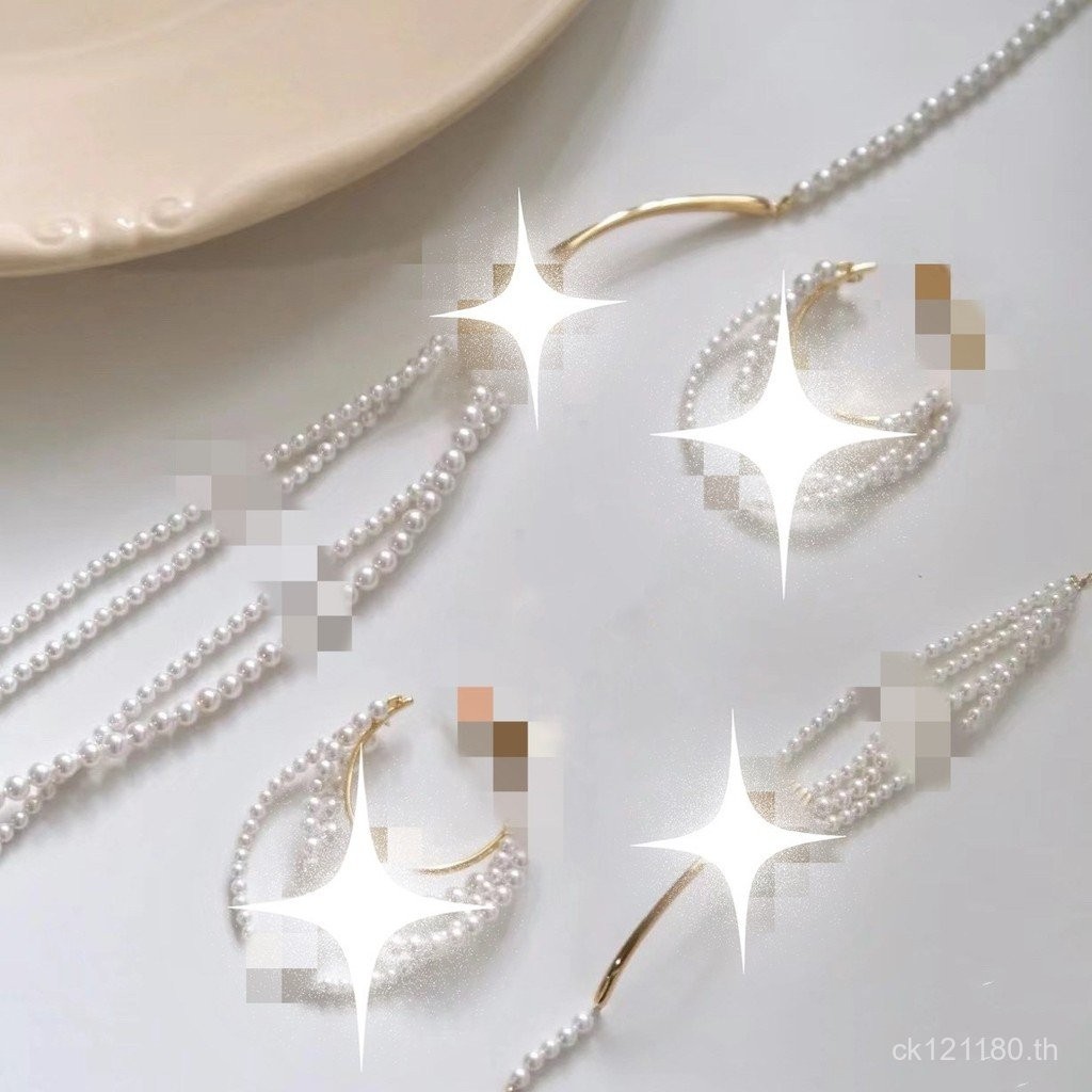 Meila สร้อยข้อมือและสร้อยคอนาฬิกาสไตล์พาสต้า เพชรเม็ดใหญ่ มุกเยอรมัน โทนครีม Q2FP