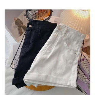 Hotgirl พร้อมส่ง ผู้หญิงเกาหลีกางเกงยีนส์ขาสั้น กางเกงยีนส์ขาสั้นเอวสูง S-XL สีพื้น ทรงสลิมฟิตพื้นฐาน แฟชั่นสไตล์แคชชวล