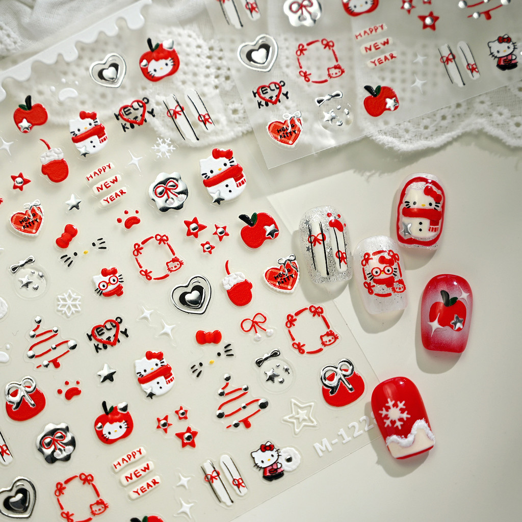 TENSOR น่ารัก Apple Cat M-1228 นูน All-Match สาวหัวใจสีแดง Apple การ์ตูนขายร้อนสติกเกอร์แต่งเล็บ