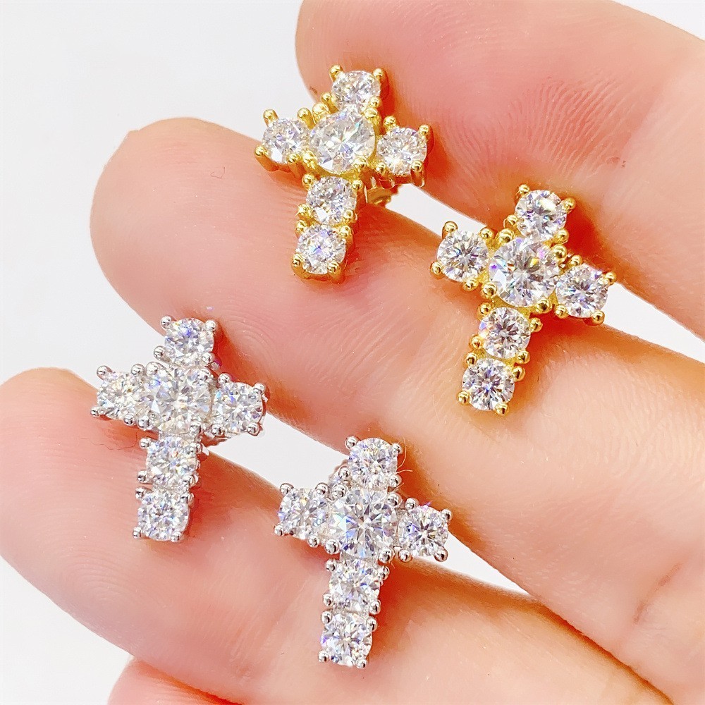 Cross S925 Silver Hip Hop Jewelry Df Jewelry ต่างหู