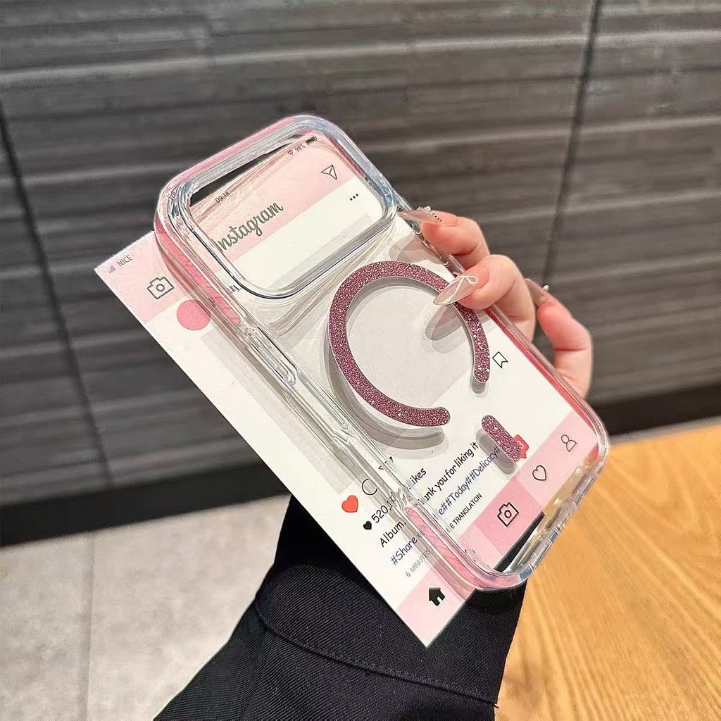หรูหราอะคริลิคใสGlitterแม่เหล็กกันกระแทกเคสโทรศัพท์สําหรับiPhone 17 Pro Max 16 15 14 13 12 11 17Air 16 Plusปลอกป้องกันกล้องAnti-drop HardปกหลังIPhone