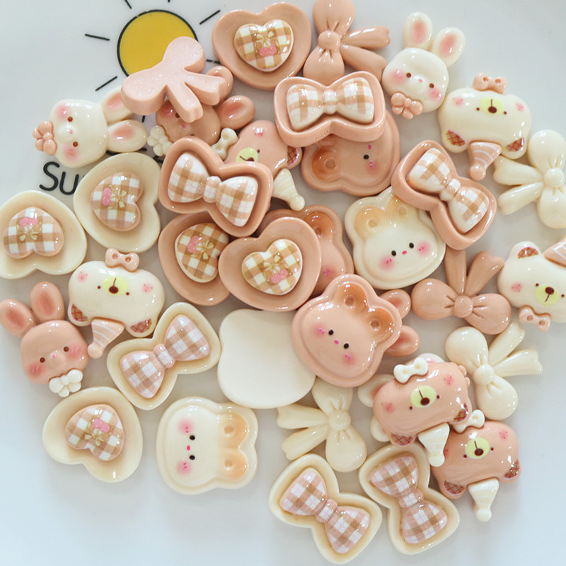 10 ชิ้นเรซิ่น Kawaii สัตว์กระต่าย Bowknot Flatback Cabochon สําหรับผม Center DIY Scrapbooking Deco ตุ๊กตา House อุปกรณ์เสริม