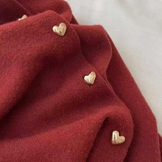 Chili Koko เสื้อคาร์ดิแกนถักแขนยาวสไตล์เกาหลีสำหรับผู้หญิง ปุ่มหัวใจ 88025