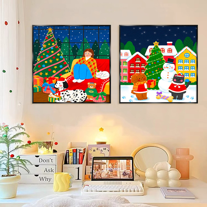 (พร้อมกรอบ) Merry Christmas Tree_decor แบบธรรมชาติน่ารัก การ์ตูนสำหรับตกแต่งผนัง