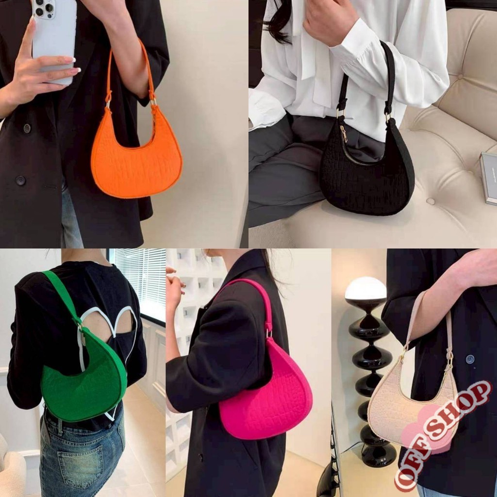 OFF SHOP ใหม่ 2025 กระเป๋าสะพายผู้หญิง น่ารักมากๆ สีทึบสบายๆ เกาหลีลายหินพิมพ์ สไตล์เกาหลี' KP-7 สีดำ มีสินค้า