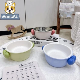 wen.W2 ชามสแตนเลสสำหรับสัตว์เลี้ยงถอดทำความสะอาดได้ง่ายชามสุนัขน่ารักน่ารักน่ารักจัด แต่งขนาดถังอาหารสัตว์เลี้ยง