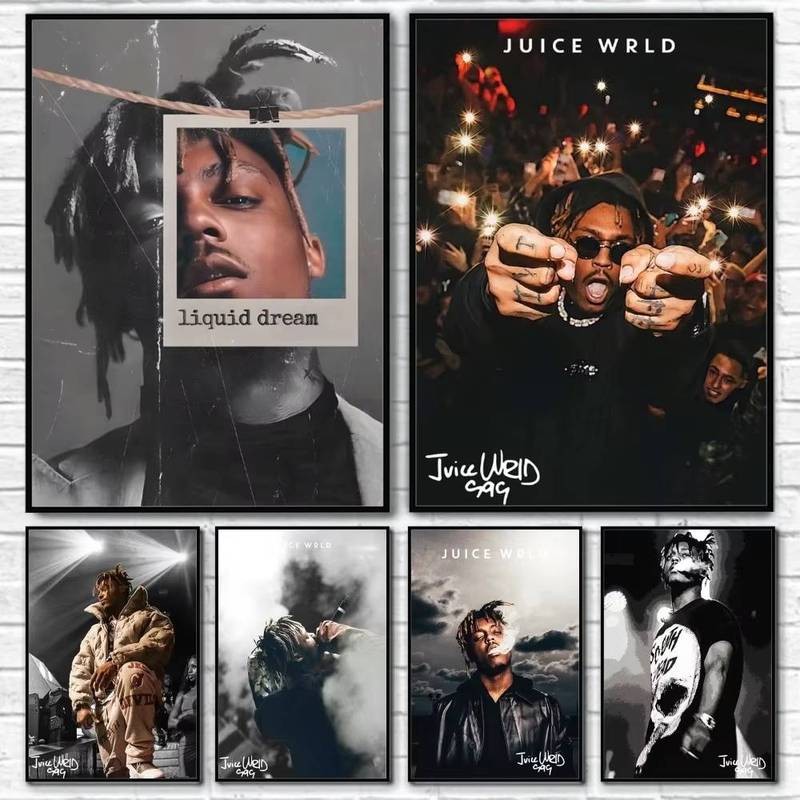Hot Rapper J-Juice WRLD โปสเตอร์ผ้าใบ Wall Art ภาพวาดสําหรับ Home Room ตกแต่งภายในตกแต่งห้องนอนโปสเตอร์