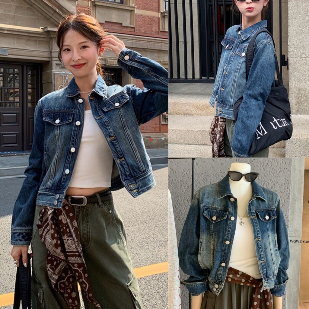 🤎 W7443 เสื้อแจ็คเก็ตผ้ายีนส์ แต่งปก สีสวยมากนะคะ งานกระดุม ทรงสวย แมทซ์ได้ทุกลุค แฟชั่นเกาหลี TAG WG.WE 🤎 🤎