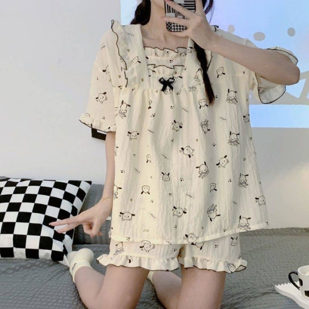 dz Bubble Cotton ชุดนอนการ์ตูนยอดนิยมหญิงฤดูร้อนกางเกงขาสั้นแขนสั้น Ins สไตล์ Casual Homewear สาวชุด