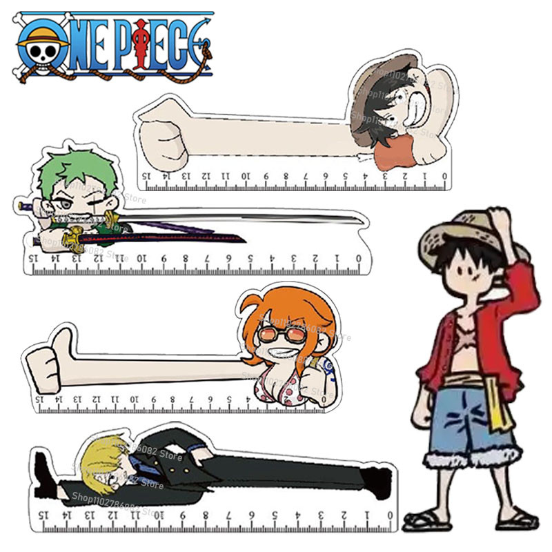 ONE PIECE ไม้บรรทัดตรงอะนิเมะนักเรียนวาดไม้บรรทัด Kawaii Luffy Zorro Nami Sanji วัดไม้บรรทัดอเนกประสงค์ S