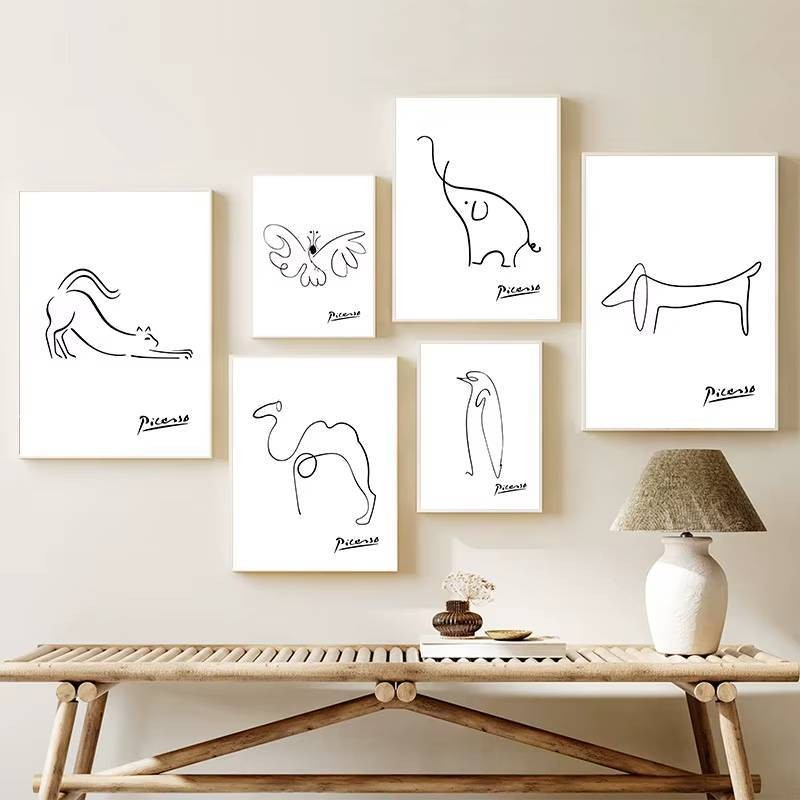 ผลงานศิลปะเส้นแบสเซ็ตฮาวด์โดย Pablo Picasso โปสเตอร์ภาพวาดสีน้ำมันสำหรับตกแต่งบ้าน