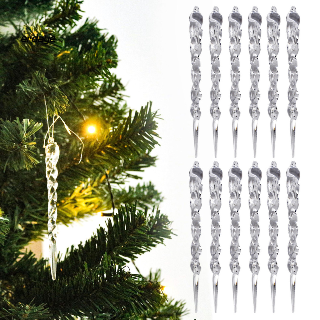 EDY- คริสต์มาส Icicle เครื่องประดับ Shatterproof Icicle เครื่องประดับ 12 ชิ้นคริสตัลใส Icicle คริสต์