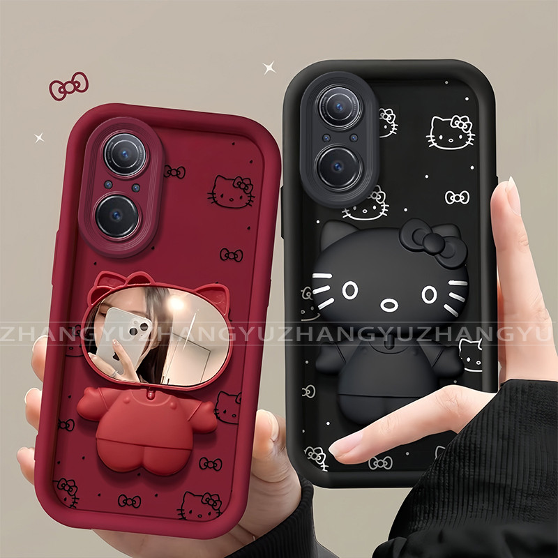 เหมาะสําหรับ OPPO Reno 7z 8z 5g เคสโทรศัพท์ที่วางกระจกแต่งหน้าแมว anti drop ถุงลมนิรภัยซิลิโคน TPU น