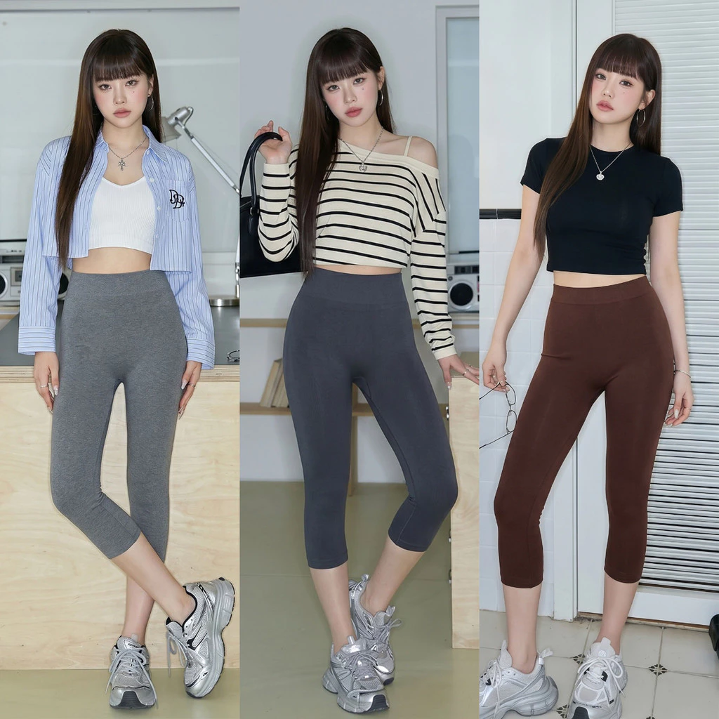 กางเกงเลกกิ้งสปอร์ตเกิร์ล 7 ส่วน เอวสูงเก็บพุง ทรงสกินนี่ สีพื้น ผ้ายืดนิ่ม กระชับสัดส่วน ใส่สบาย เคลื่อนไหวคล่องตัว