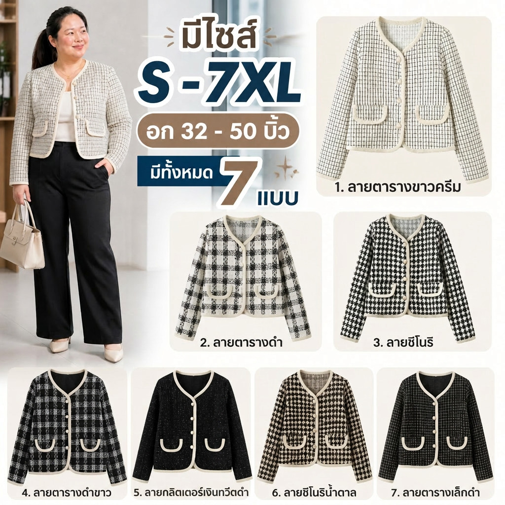 เสื้อคลุมทวิตแขนยาว มีไซส์ S-7XL ดีเทลแต่งกระดุมมุข เก๋ๆ ชิคๆ แนวสไตล์เกาหลี แฟชั่นฤดูหนาว ทรงสวยหรูหรามาก