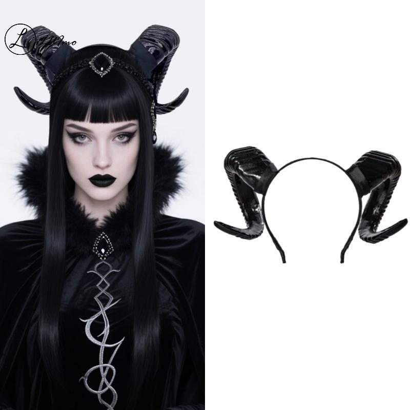 LUImo ปีศาจแกะ Horn Headdress บทบาทเล่นสาว Boy Gothic Ox Horn Antelope Hairband ฮาโลวีนเครื่องแต่งกายตกแต่ง Headwear ใหม่