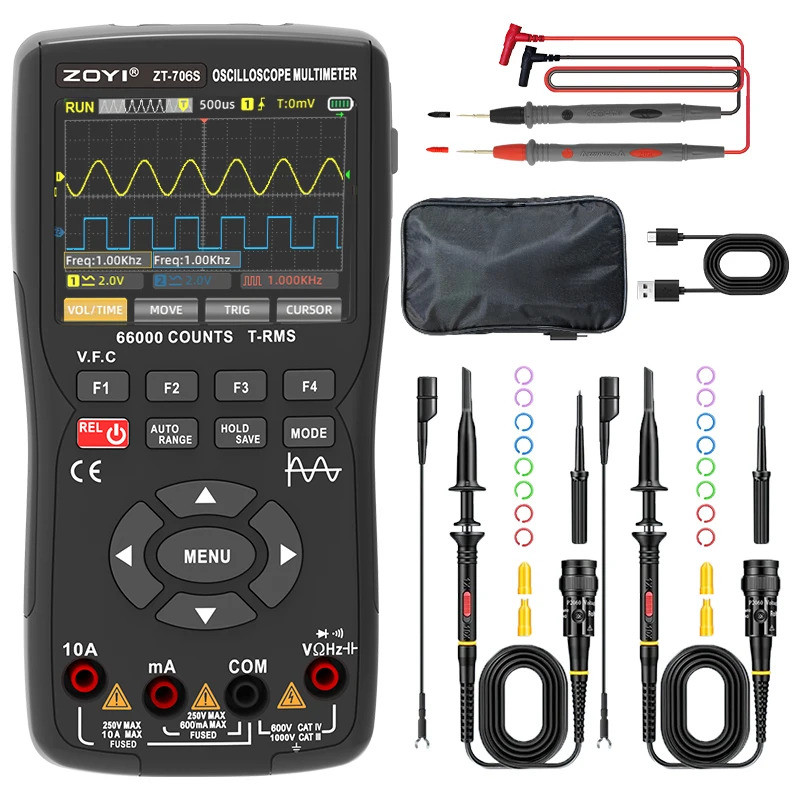 ZOYI ZT-706S 3-in-1 ยานยนต์ Oscilloscope มัลติมิเตอร์, True RMS พร้อมเครื่องกําเนิดไฟฟ้า Waveform, ส