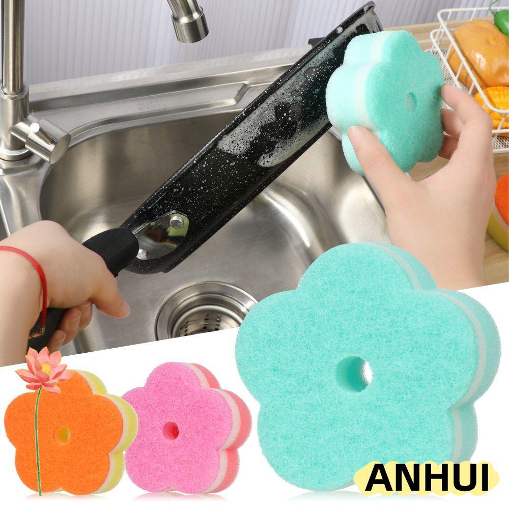 ANHUI ฟองน้ําล้างจานเครื่องมือทําความสะอาดสีสุ่มบนโต๊ะอาหารล้างจานฟองน้ําดอกไม้