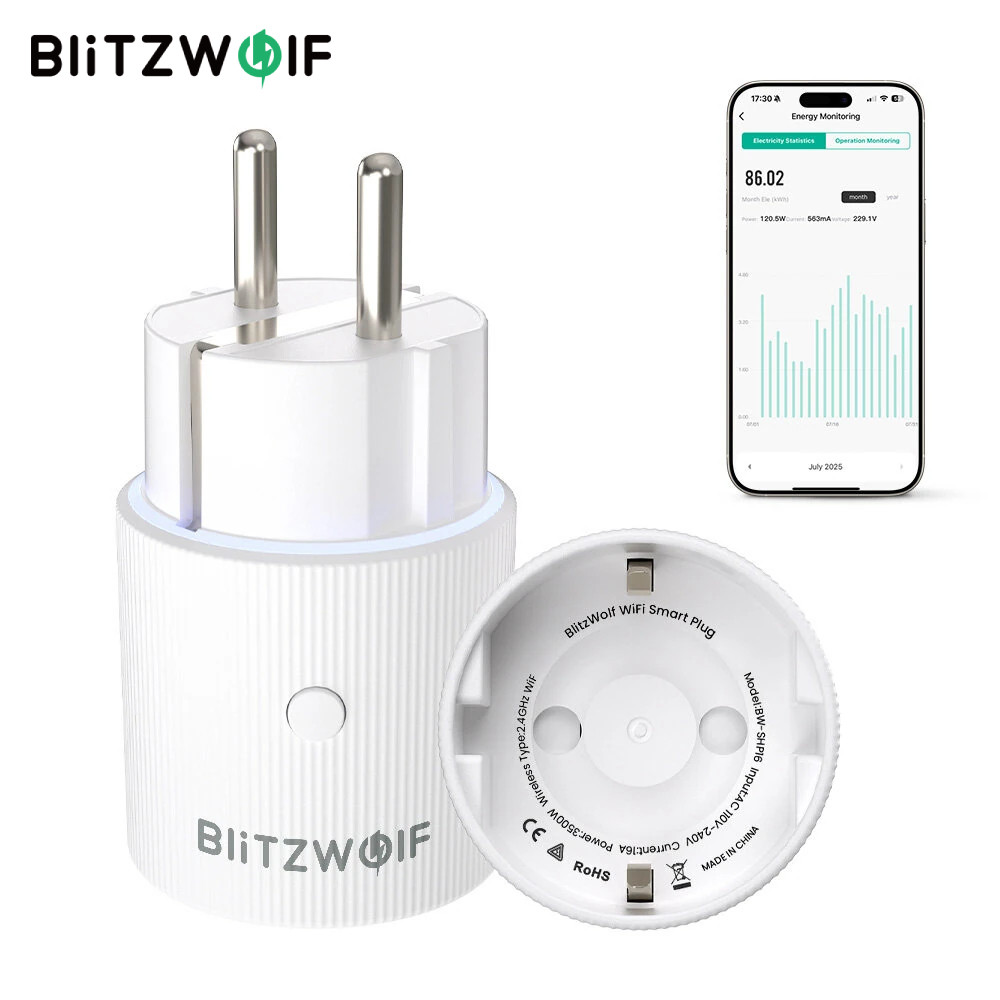 BlitzWolf® BW-SHP16 16A 3500W WiFi ซ็อกเก็ตปลั๊กอัจฉริยะพร้อมไฟ RGB พลังงานการตรวจสอบพลังงาน