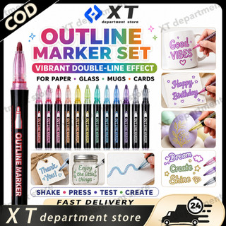 XT 8/Colors Double Line Contour Pen Set Metallic Markers for DIY & Creative Art Projects