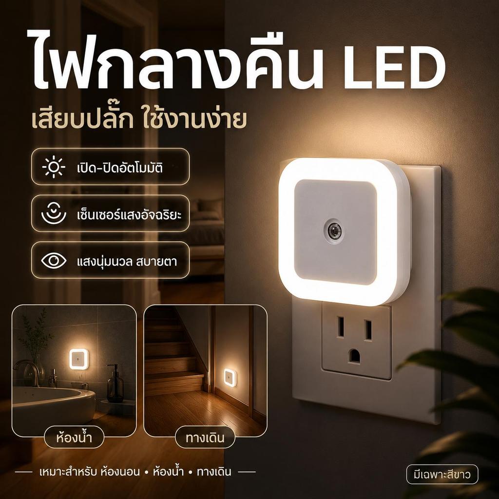 【HS】พร้อมส่ง ไฟกลางคืน LED อัตโนมัติ ไฟเซ็นเซอร์เสียบปลั๊ก แสงนวล ถนอมสายตา ห้องนอน ทางเดิน บันได ห้องน้ำ MR-999