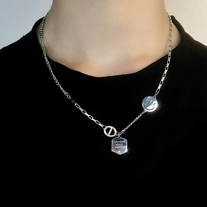 Hip-hop Street Style Smile Face Splicing Chain สําหรับผู้ชายผู้หญิงสร้อยคอแฟชั่นเครื่องประดับ