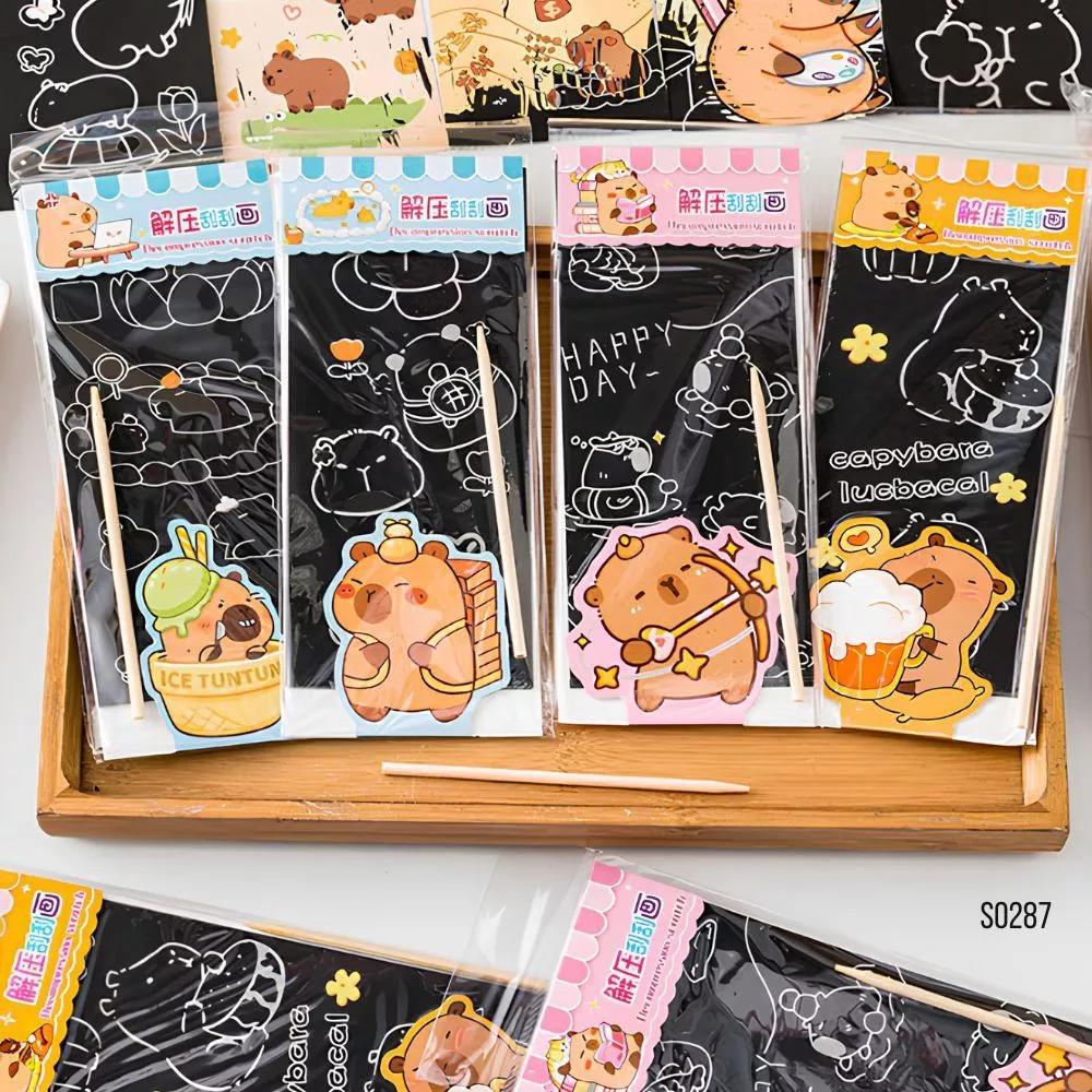 S0287 สมุดกระดาษขูด ระบายสี ศิลปะ คาปิบาร่า น่ารัก สุ่มลาย 4แผ่น/ซอง พร้อมไม้ขูด เสริมทักษะ