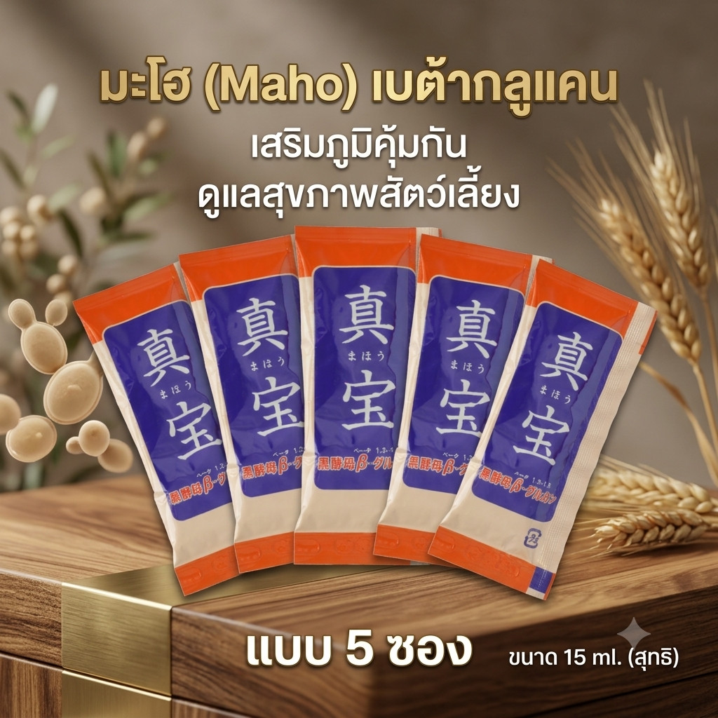 มะโฮ เบต้ากลูแคน (Maho) แท้จากญี่ปุ่น 5 ซอง (ซองละ 15ml) บำรุงสุขภาพ คน สุนัข และแมว เสริมภูมิคุ้มกัน ของแท้ 100%