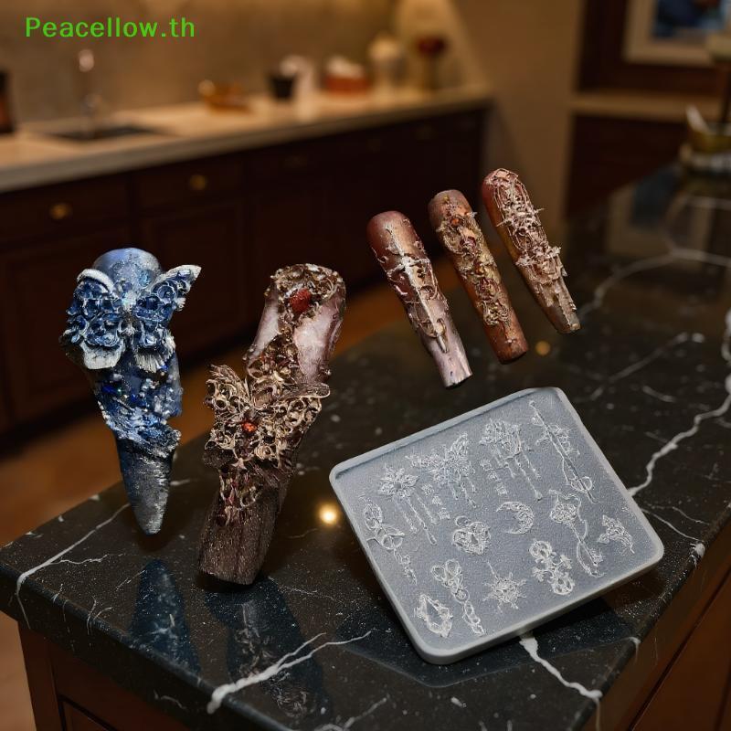 Peacellow 1 ชิ้นยุโรปสไตล์ Retro 3d บรรเทาแม่พิมพ์ซิลิโคน,โปร่งใสดอกไม้ Bow Tie เล็บซิลิโคนแกะสลักแม่พิมพ์ Mould แม่แบบ TH