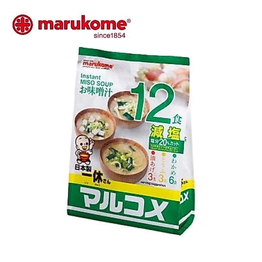 MARUKOME INSTANT MISO SOUP IKKYU SAN GENEN 12S มารุโคเมะ ซุปมิโซะกึ่งสำเร็จรูป อิคคิวซัง สูตรลดเค็ม20% (1แพ็ก/12ซอง)