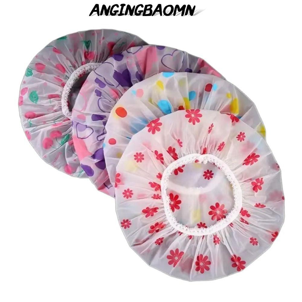 ANGINGBAOMN 4 ชิ้นหมวกผมแห้ง,Reusable Wide Elastic Band หมวกอาบน้ํา,หนาป้องกันน้ํามันอุปกรณ์ห้องน้ํากันน้ํา