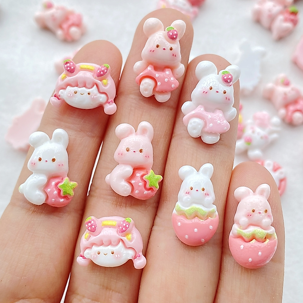 20ชิ้นน่ารักผสมมินิการ์ตูนสตรอเบอร์รี่กระต่าย,สาวเล็บเสน่ห์-vibrantเรซิ่นมินิตกแต่งสําหรับเล็บdiy,สมุดและเครื่องประดับงานฝีมือ-เหมาะสําหรับผู้หญิงแ