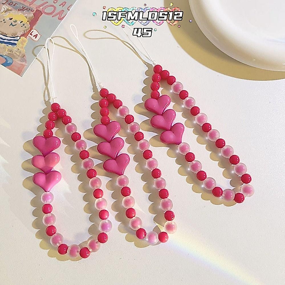 Isfmlds1245รักลูกปัดโทรศัพท์,ป้องกันการสูญหายกุหลาบสีแดงโทรศัพท์มือถือเชือกเส้นเล็ก,แฟชั่นเรซิ่นโทรศัพท์สายรัดข้อมือสําหรับผู้หญิงสาว