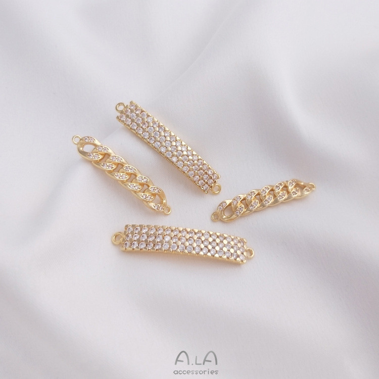 สี Retention 14K Gold-Covered Micro-Inlaid Zircon Chain-Shaped Double-Hanging ยาวแถวจี้ diy สร้อยข้อ