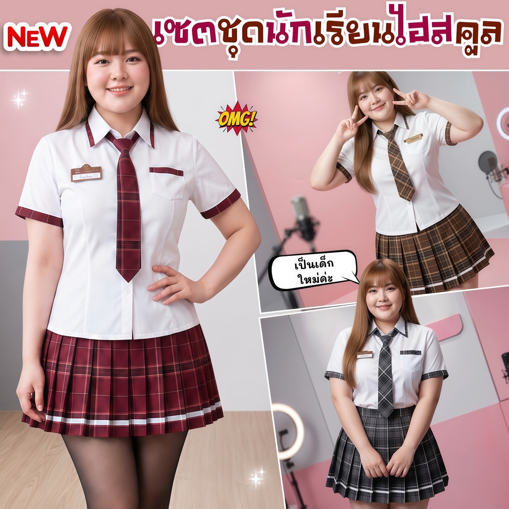 SUPER SEXY ชุดนักเรียนคอสเพลย์ ไซส์ใหญ่ ชุดนักเรียนเกาหลี 🦀 สาวอวบ PLUS SIZE S-810