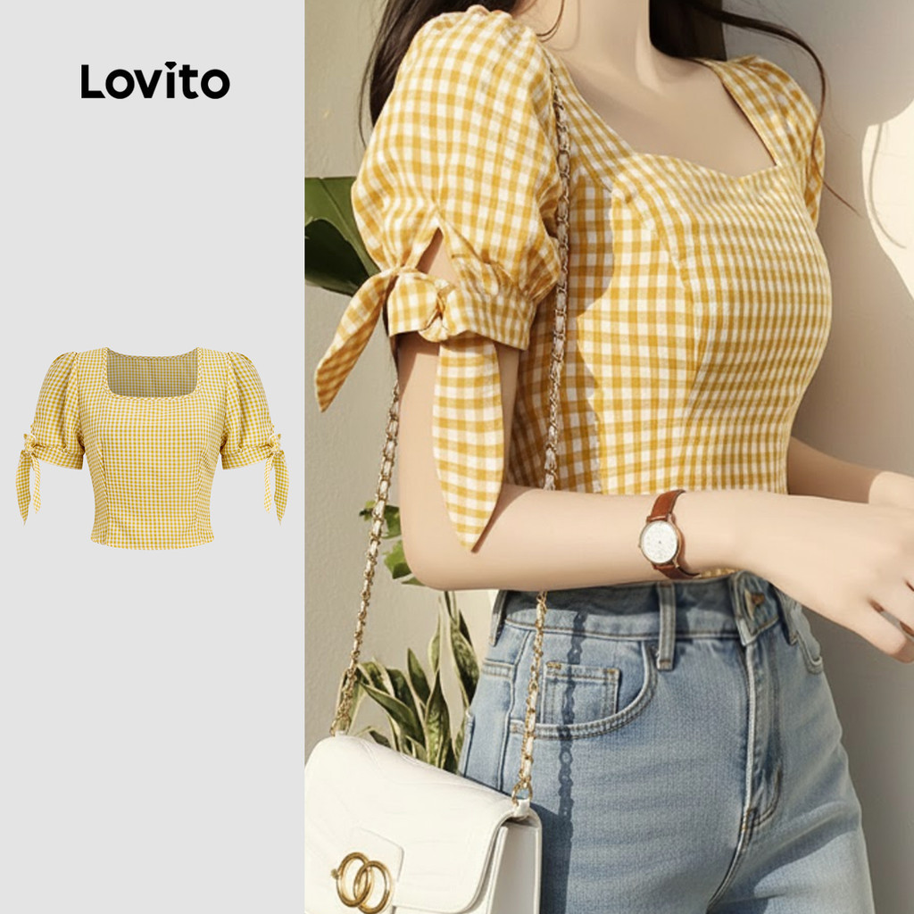 Lovito แคชชวล เสื้อเบลาส์ลําลองผู้หญิง สีเหลือง พร้อมซิป สไตล์สปริง/ฤดูร้อน L183ED218