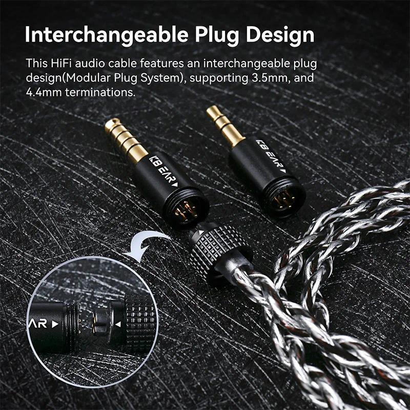 KBEAR P34 สายหูฟัง 0.78 มม.2Pin 5N 2-Strands 98-Core OFC Silver-Plated HiFi สายไฟพร้อมปลั๊กสําหรับ K