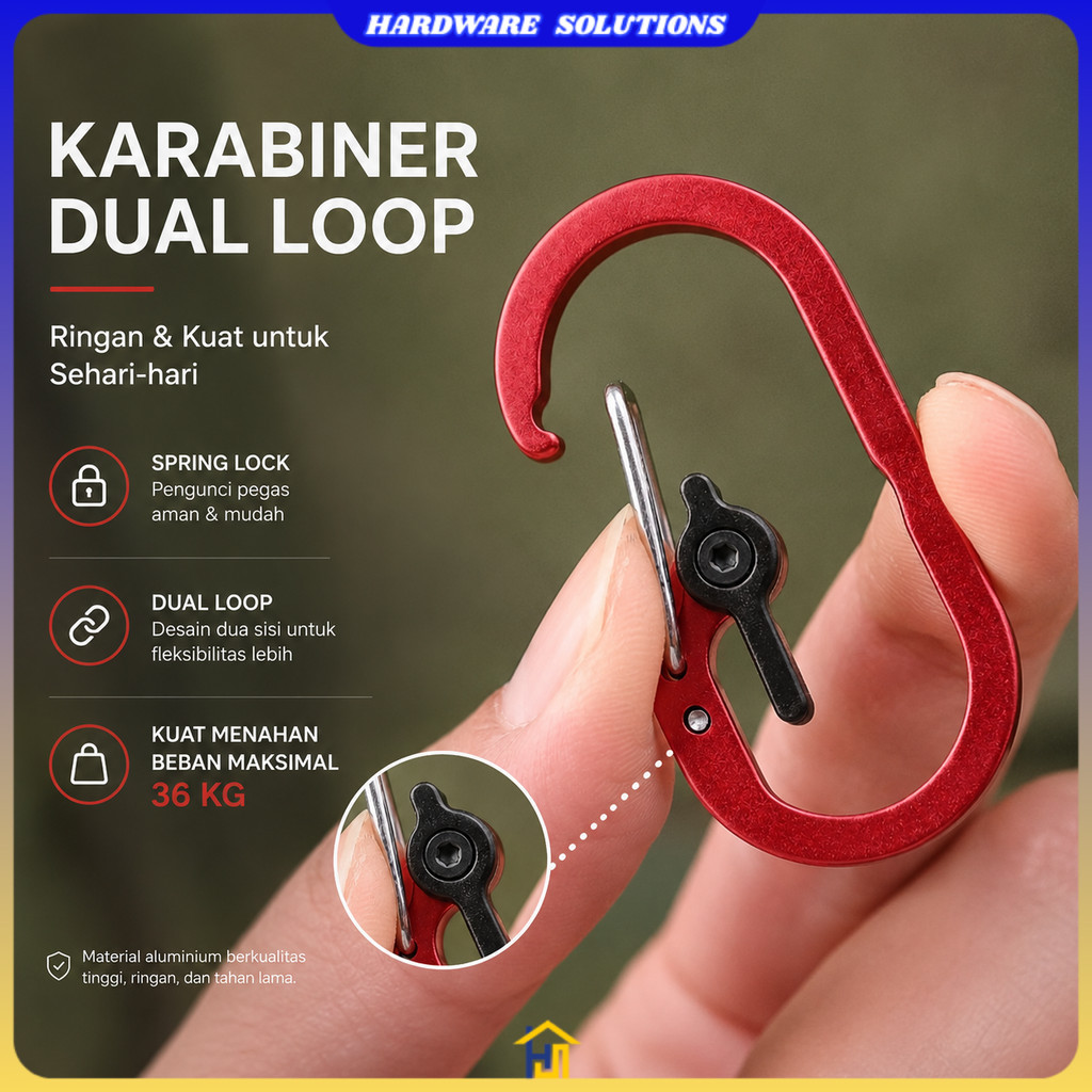 GANTUNGAN พวงกุญแจคาราบิเนอร์แบบ Dual Loop Spring Lock 36กก. - GC009