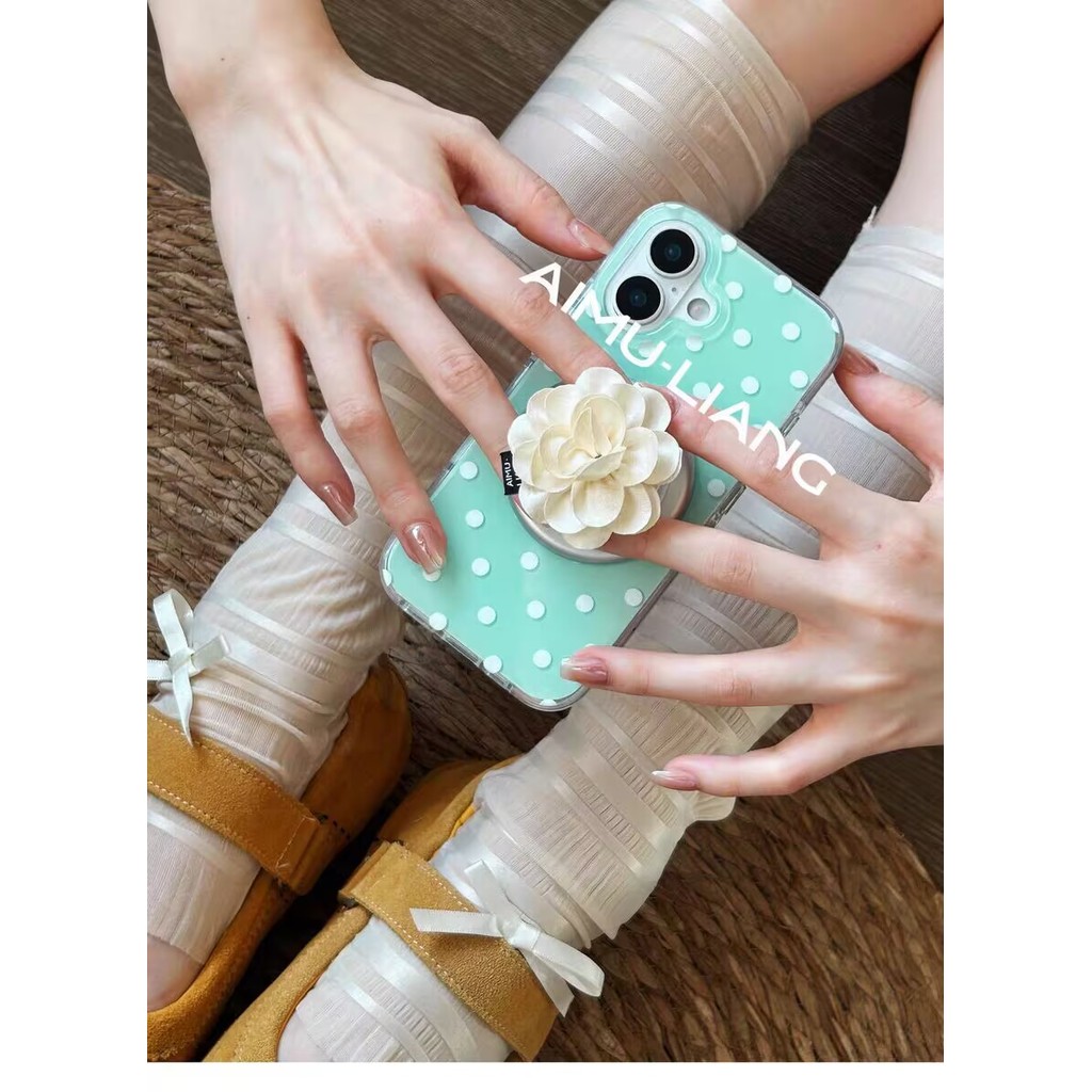 Light Green Polka Dot Magnetic Case Bracket Samsung S22 S23 S24 S25 S26 FE Ultra เคสโทรศัพท์ S25FE เคสป้องกัน A56 A55 กรณี