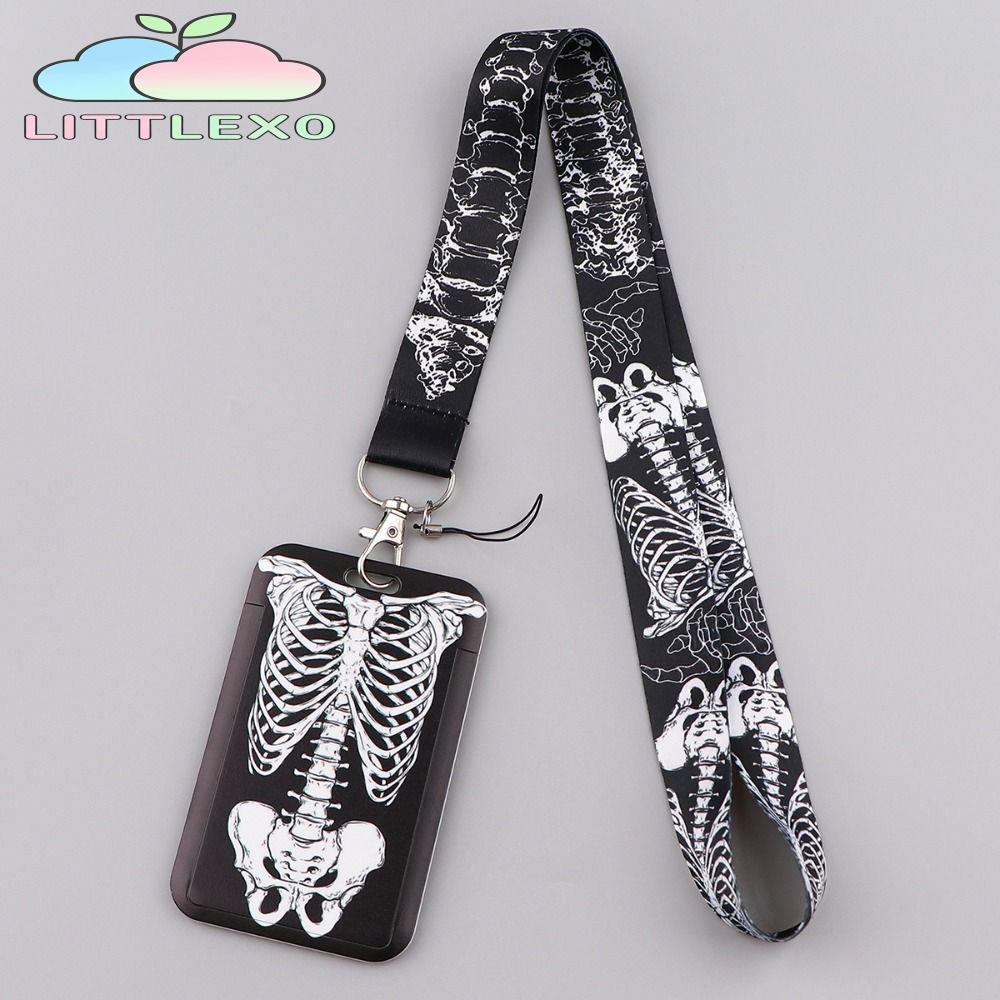 LITTLEX Skull Credentials Holder, Skeleton Lanyards Skull Design Name Card Cover, Gothic Style Punk Card Badge Event Badge
