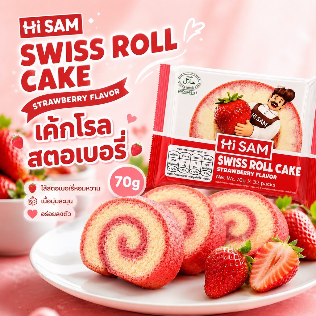 เค้กโรลสตรอว์เบอร์รี่ 70g