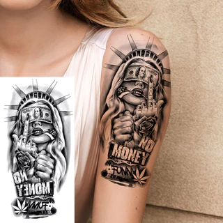 Chicano Gangster Zeus God กันน้ํารอยสักชั่วคราวสําหรับผู้ชายผู้หญิงผู้ใหญ่สีดํา Body Arm สติ๊กเกอร์รอยสักปลอม