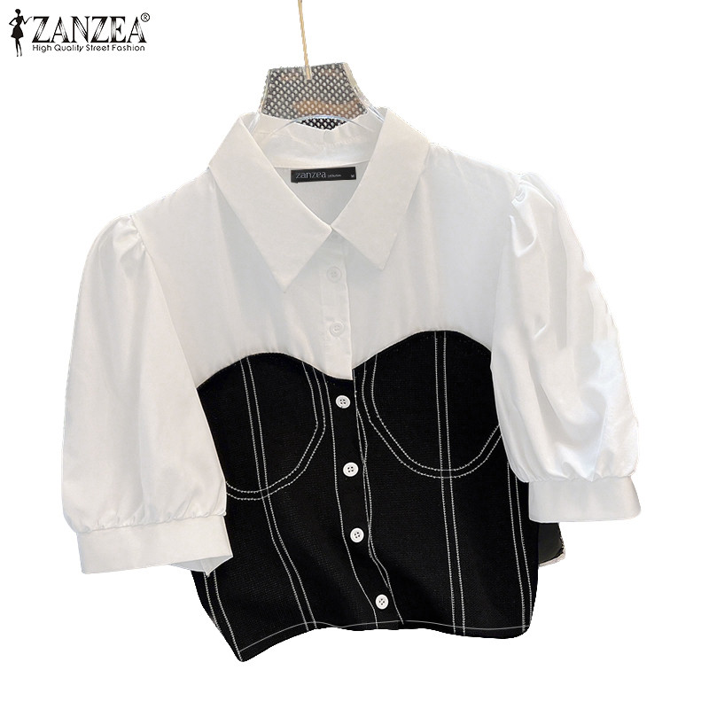 ZANZEA เสื้อเชิ้ตคอปกสไตล์เกาหลีสำหรับผู้หญิง